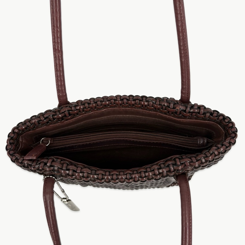 Vintage Nine West Woven Faux Leather Tote Bag Brown Y2K Shoulder Minimalist - Picture 5 of 12